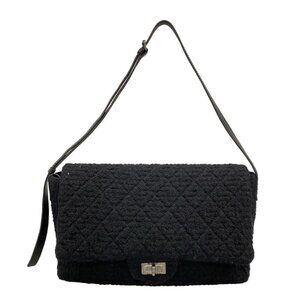 Chanel Shoulder Bag Quilted 2.55 Black Silver Leather